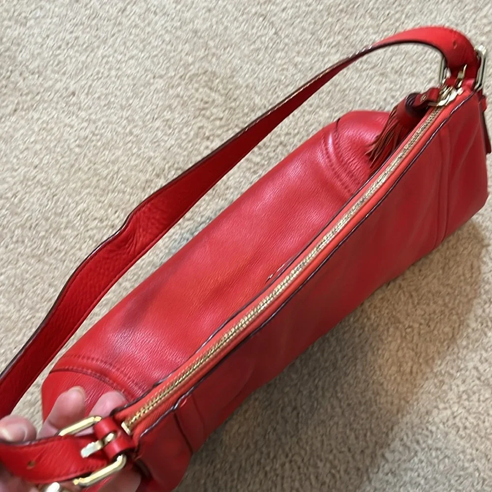 Kate Spade Red Pebbled Leather Shoulder Tote Bag, Zippered
